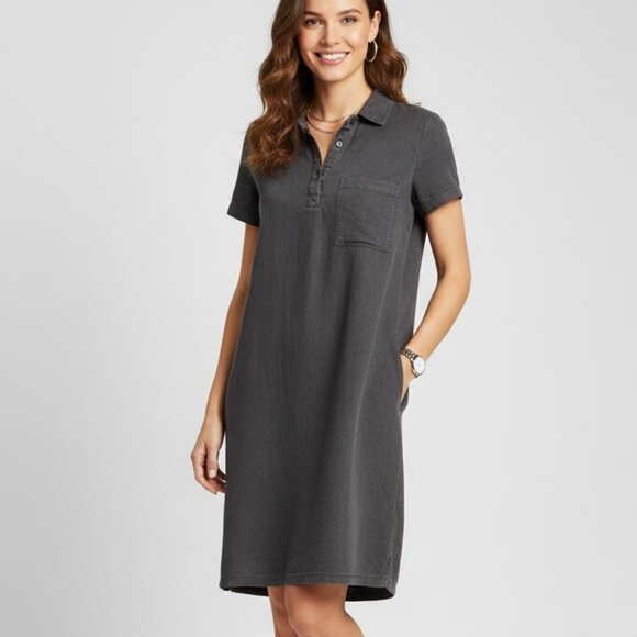 GAP Shadow Grey 100% Tencel Lyocell Short Sleeved Pocketed Causal Collared Dress - Picture 1 of 9